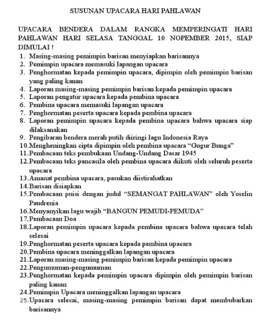 Susunan Acara Hari Pahlawan Susunan Acara Hari Pahlawan
